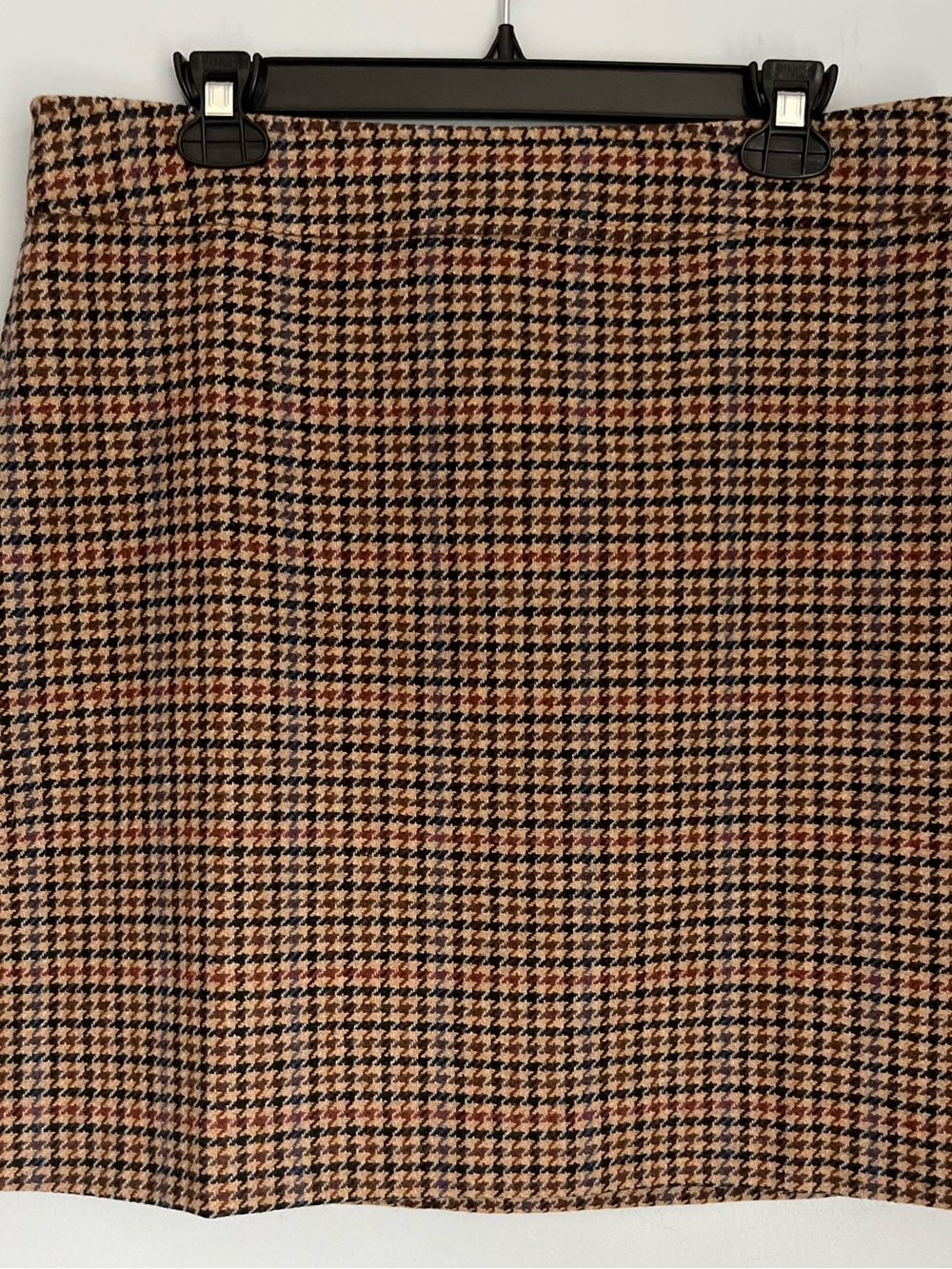 J. Crew Houndstooth Mini Skirt in Brown , Blue, Burgundy